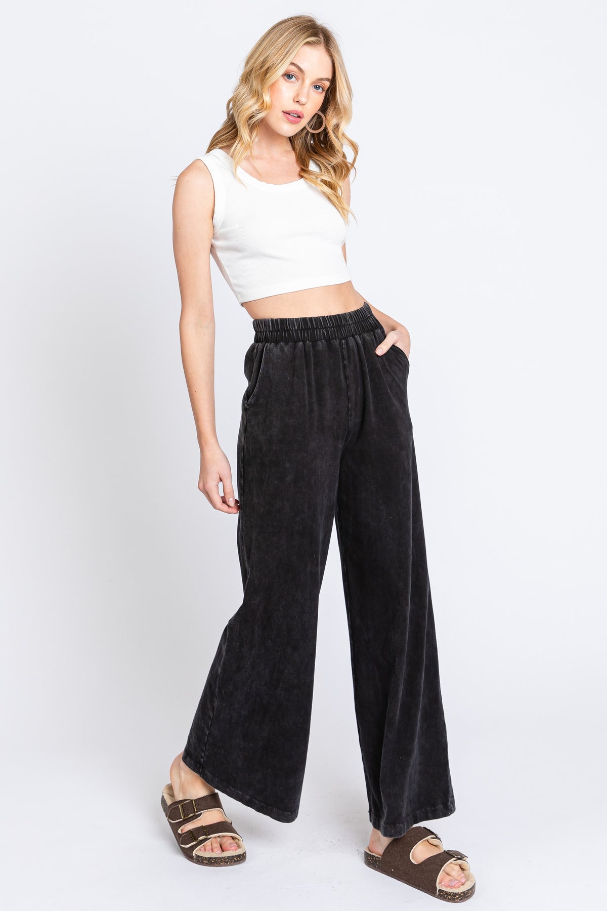 Mineral Washed Wide Leg Pant