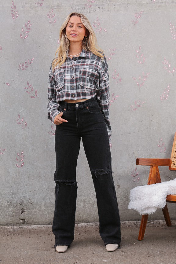 Crop Plaid Button down