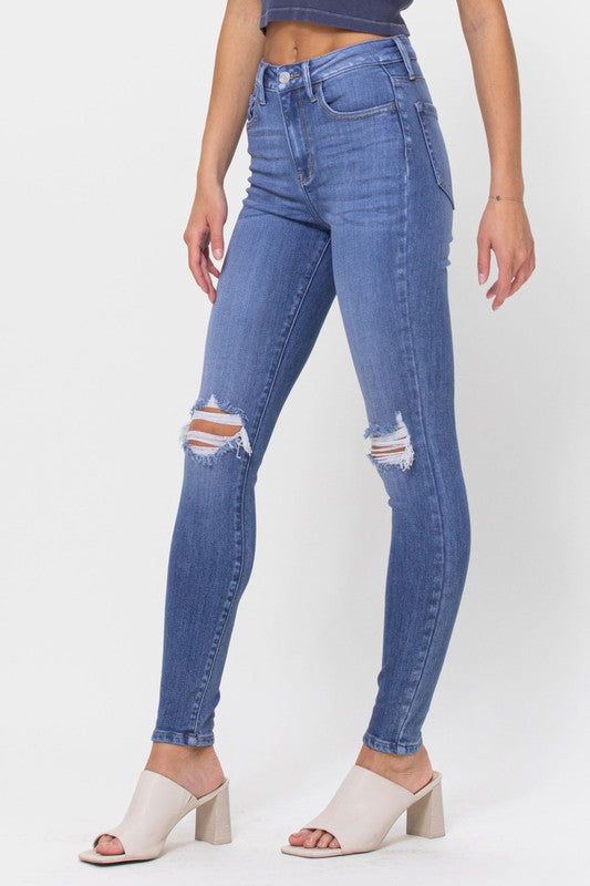 High Rise Knee Rip Skinny Jean