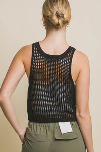 Sleeveless Open Knit Crop Top