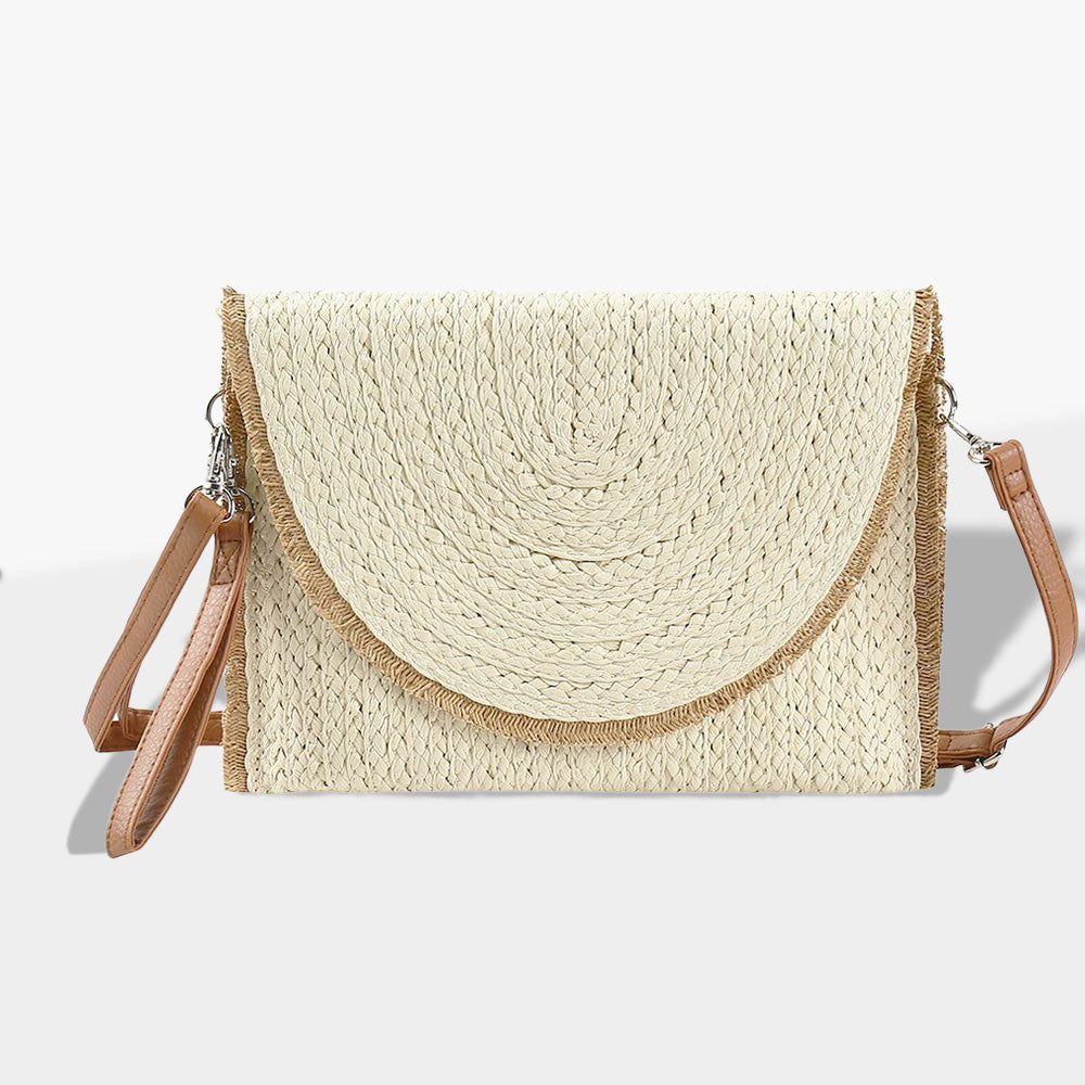 Frayed Trip Two Tone Straw Clutch / Crossbody Bag