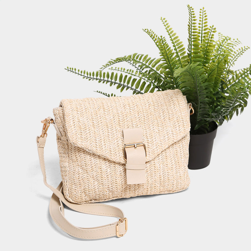 Quilted Straw Crossbody Bag