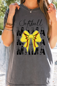 Softball Distressed Mama Bow