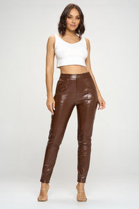 Shiny Pu Button Pants