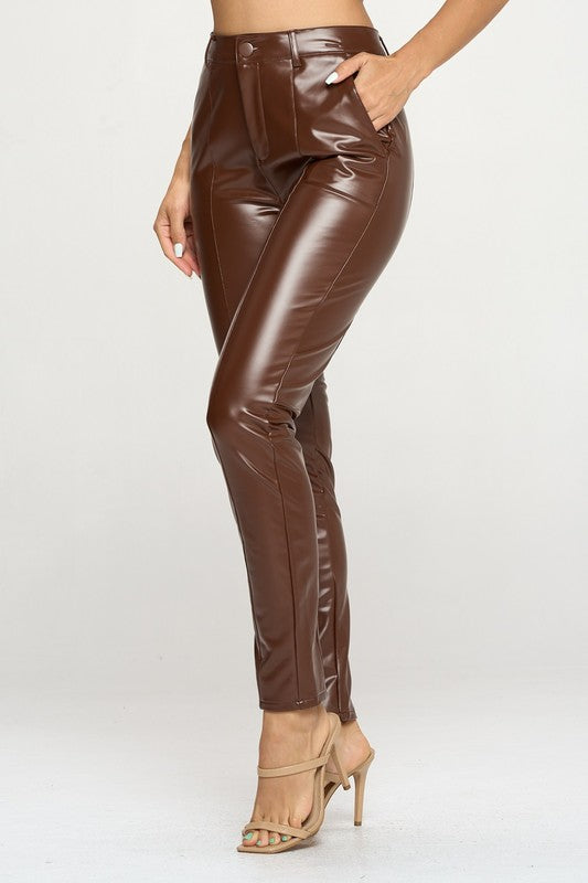 Shiny Pu Button Pants