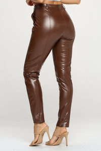 Shiny Pu Button Pants