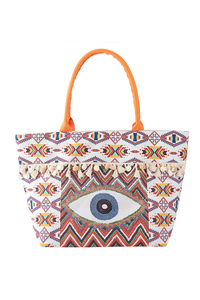 Evil Eye Boho Print Pom Pom fringe Tote Bag