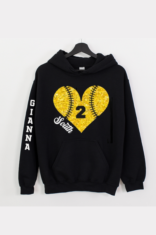 Youth Glitter Softball Heart Pullover - Black