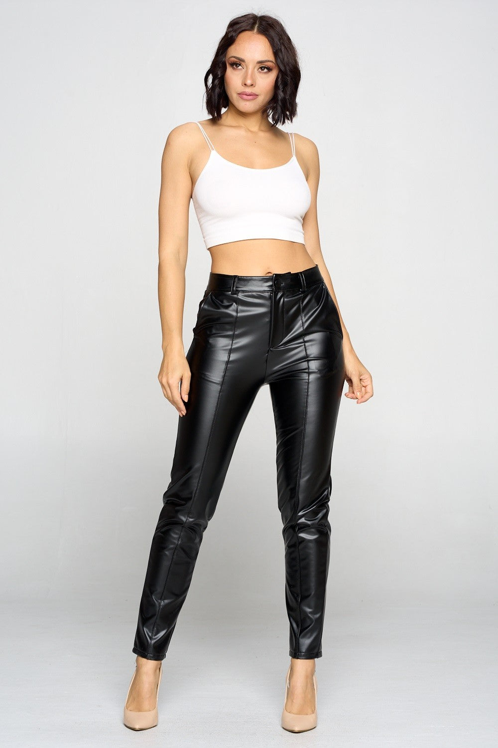 Shiny Pu Button Pants