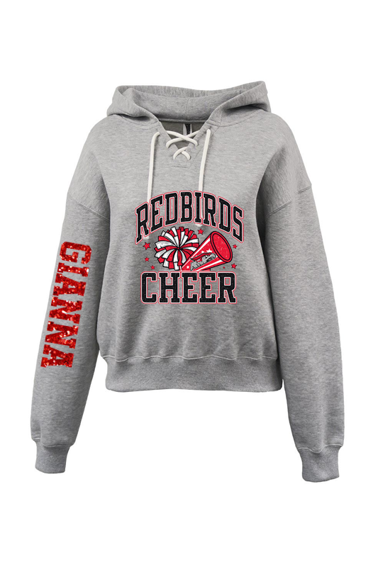 Red Birds Cheer Lace up Pullover