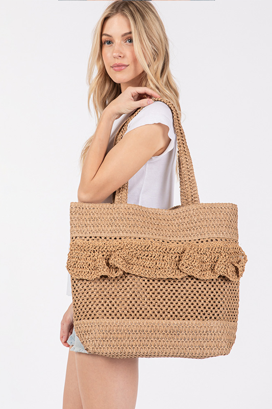 Ruffle Crochet Beach Bag