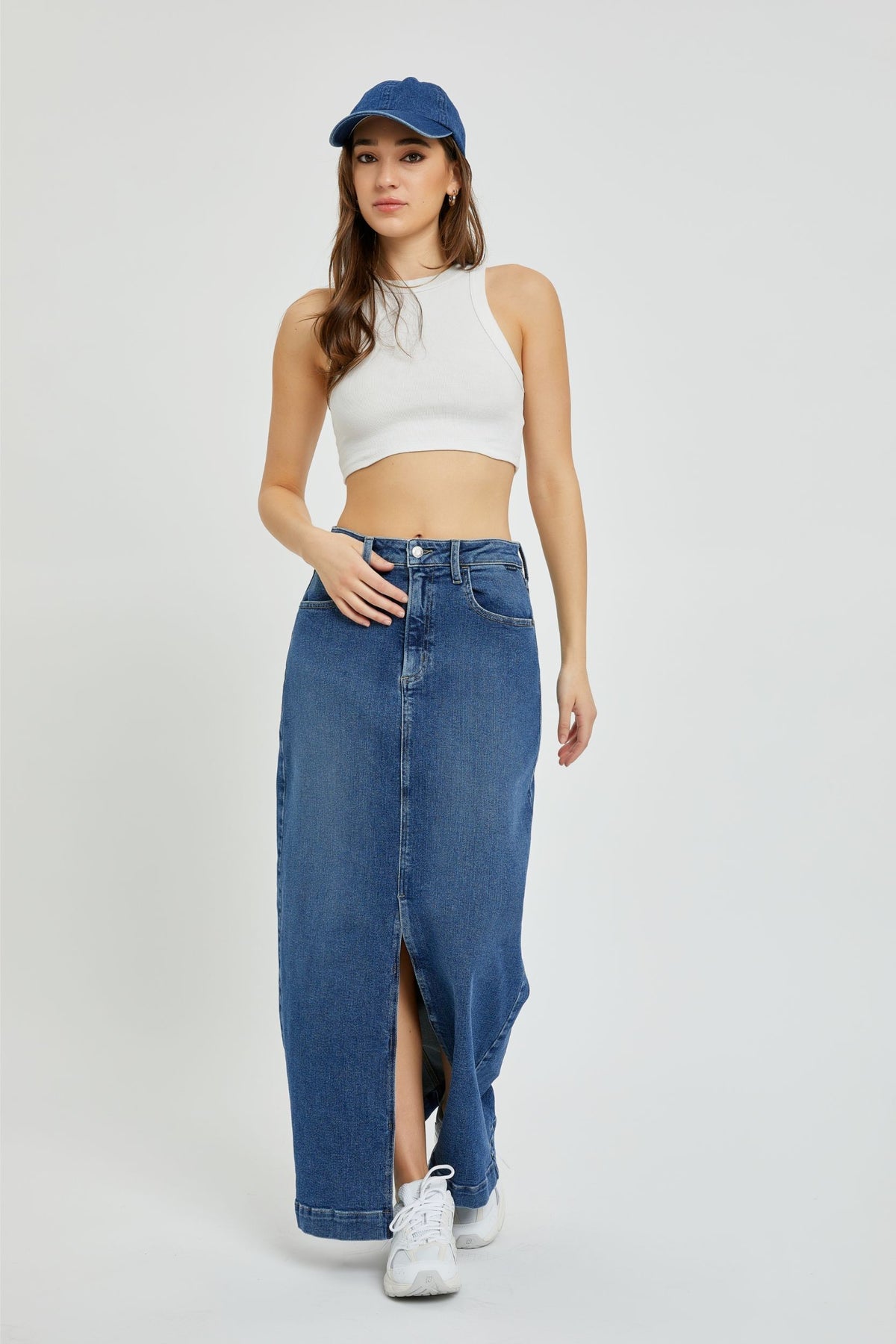 Long Slit Denim Skirt