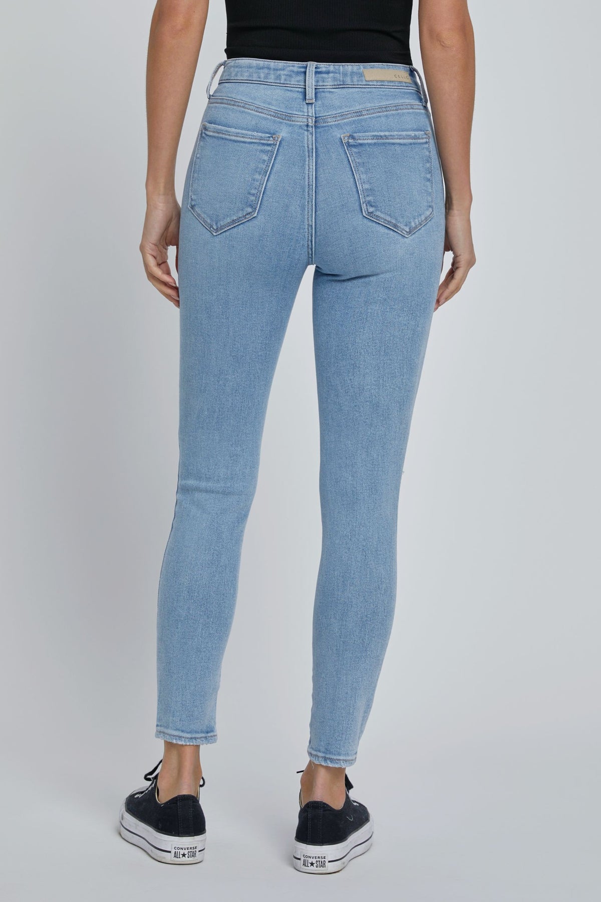 Slit Knee High Rise Jeans -Lt.Blue