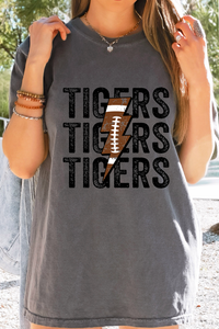 Tigers Football Distressed Lightning Bolt Tee