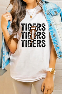 Tigers Football Distressed Lightning Bolt Tee